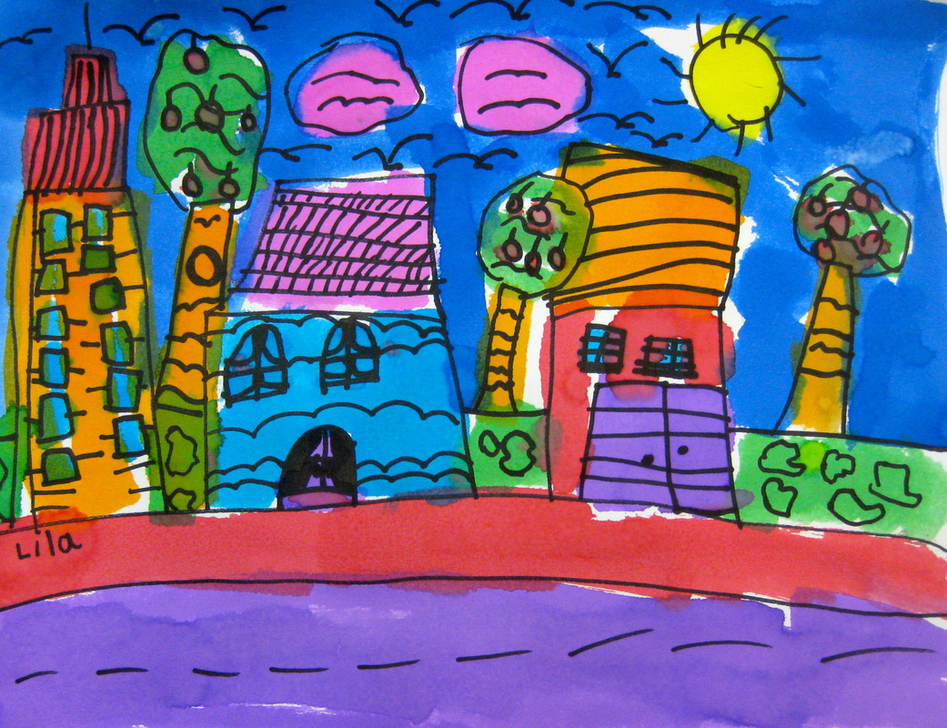 Center School Art: Landscape Drawings by Grade 1